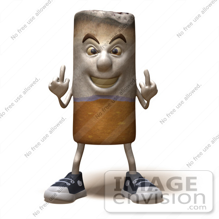 #43826 Royalty-Free (RF) Clipart Illustration of a 3d Cigarette Mascot Holding Up His Middle Finger - Version 5 by Julos