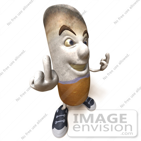 #43828 Royalty-Free (RF) Clipart Illustration of a 3d Cigarette Mascot Holding Up His Middle Finger - Version 8 by Julos