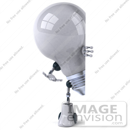 #43829 Royalty-Free (RF) Illustration of a 3d Robotic Incandescent Light Bulb Mascot Looking Around A Blank Sign - Version 1 by Julos