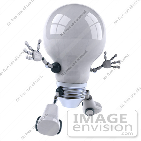 #43830 Royalty-Free (RF) Illustration of a 3d Robotic Incandescent  Light Bulb Mascot Leaping by Julos