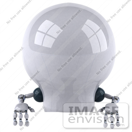 #43832 Royalty-Free (RF) Illustration of a 3d Robotic Incandescent  Light Bulb Mascot Standing Behind A Blank Sign by Julos