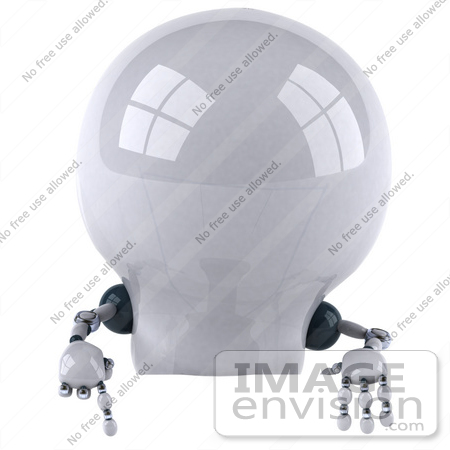 #43833 Royalty-Free (RF) Illustration of a 3d Robotic Incandescent  Light Bulb Mascot Pointing Down At And Standing Behind A Blank Sign by Julos