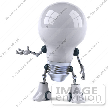 #43834 Royalty-Free (RF) Illustration of a 3d Robotic Incandescent  Light Bulb Mascot Holding One Hand Out - Version 1 by Julos
