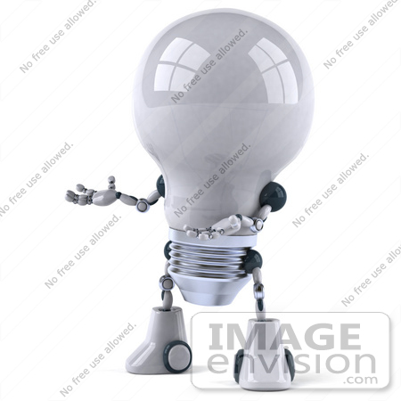 #43835 Royalty-Free (RF) Illustration of a 3d Robotic Incandescent  Light Bulb Mascot Holding One Hand Out - Version 2 by Julos