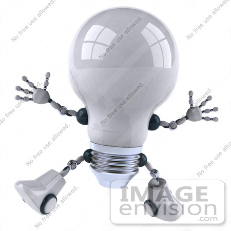 #43836 Royalty-Free (RF) Illustration of a 3d Robotic Incandescent  Light Bulb Mascot Jumping by Julos