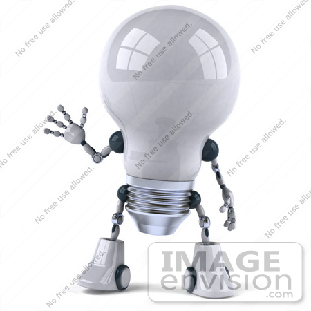 #43839 Royalty-Free (RF) Illustration of a 3d Robotic Incandescent  Light Bulb Mascot Waving - Version 1 by Julos