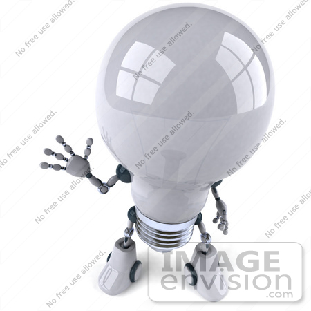 #43840 Royalty-Free (RF) Illustration of a 3d Robotic Incandescent  Light Bulb Mascot Waving - Version 3 by Julos