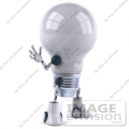 #43841 Royalty-Free (RF) Illustration of a 3d Robotic Incandescent  Light Bulb Mascot Waving - Version 2 by Julos