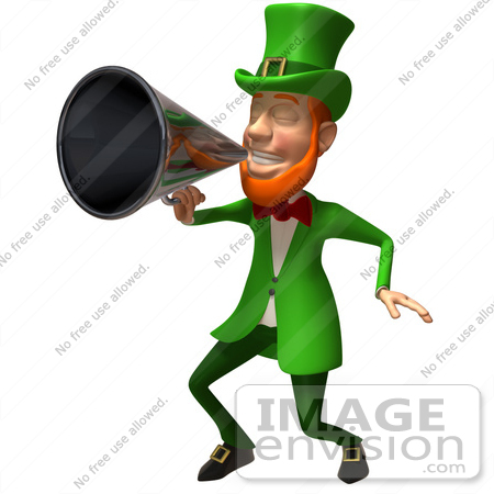 #43850 Royalty-Free (RF) Illustration of a Friendly 3d Leprechaun Man Mascot Announcing Through A Megaphone - Version 3 by Julos