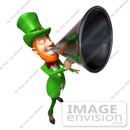 #43856 Royalty-Free (RF) Illustration of a Friendly 3d Leprechaun Man Mascot Announcing Through A Megaphone - Version 1 by Julos
