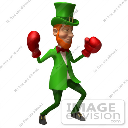 #43863 Royalty-Free (RF) Illustration of a Friendly 3d Leprechaun Man Mascot Boxing - Version 3 by Julos