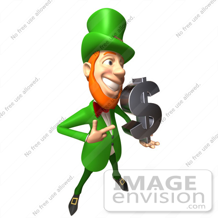 #43869 Royalty-Free (RF) Illustration of a Friendly 3d Leprechaun Man Mascot Holding A Dollar Symbol - Version 3 by Julos