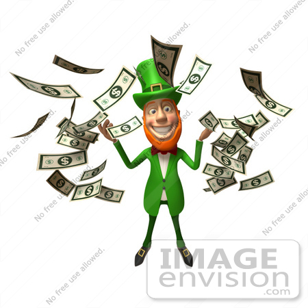 #43871 Royalty-Free (RF) Illustration of a Friendly 3d Leprechaun Man Mascot Throwing Cash - Version 4 by Julos