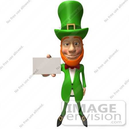 #43872 Royalty-Free (RF) Illustration of a Friendly 3d Leprechaun Man Mascot Holding Out A Blank Business Card - Version 3 by Julos
