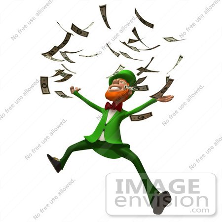 #43881 Royalty-Free (RF) Illustration of a Friendly 3d Leprechaun Man Mascot Throwing Cash - Version 3 by Julos
