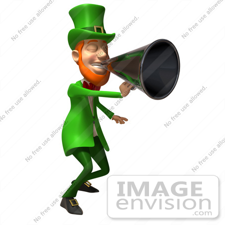#43888 Royalty-Free (RF) Illustration of a Friendly 3d Leprechaun Man Mascot Announcing Through A Megaphone - Version 4 by Julos