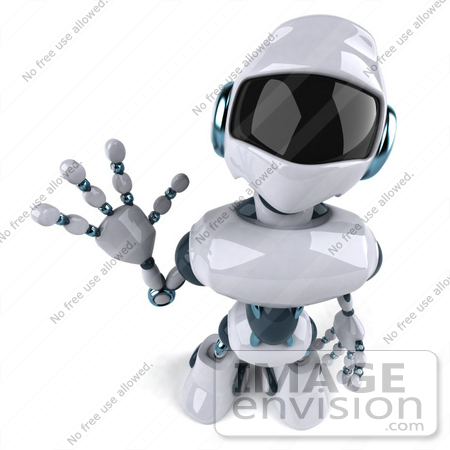 #43891 Royalty-Free (RF) Illustration of a 3d Robot Mascot Waving - Version 3 by Julos