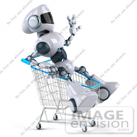 #43893 Royalty-Free (RF) Illustration of a 3d Robot Mascot Riding In A Shopping Cart - Version 2 by Julos