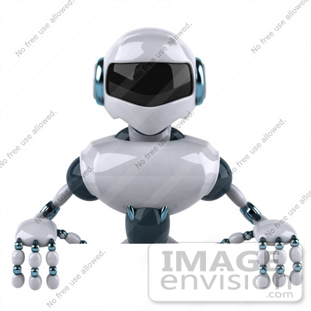 #43894 Royalty-Free (RF) Illustration of a 3d Robot Mascot Standing Behind A Blank Sign by Julos