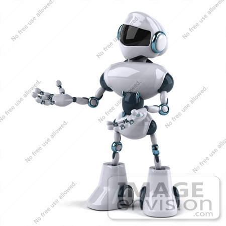 #43896 Royalty-Free (RF) Illustration of a 3d Robot Mascot Gresturing To The Left - Version 2 by Julos