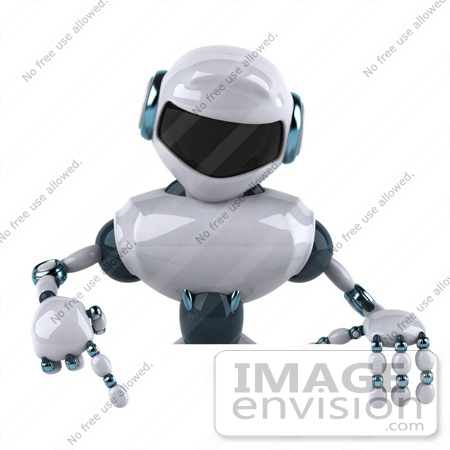 #43897 Royalty-Free (RF) Illustration of a 3d Robot Mascot Pointing Down And Standing Behind A Blank Sign by Julos