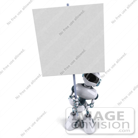#43898 Royalty-Free (RF) Illustration of a 3d Robot Mascot Holding A Blank Sign - Version 3 by Julos