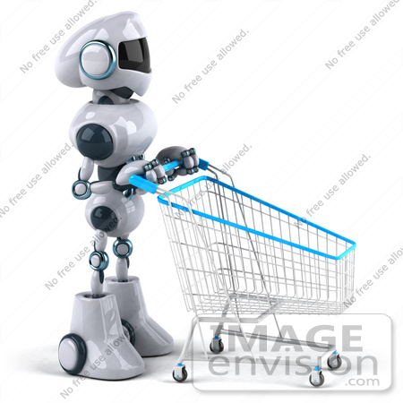 #43900 Royalty-Free (RF) Illustration of a 3d Robot Mascot Pushing A Shopping Cart - Version 2 by Julos
