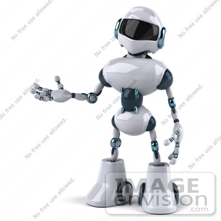 #43901 Royalty-Free (RF) Illustration of a 3d Robot Mascot Gresturing To The Left - Version 1 by Julos