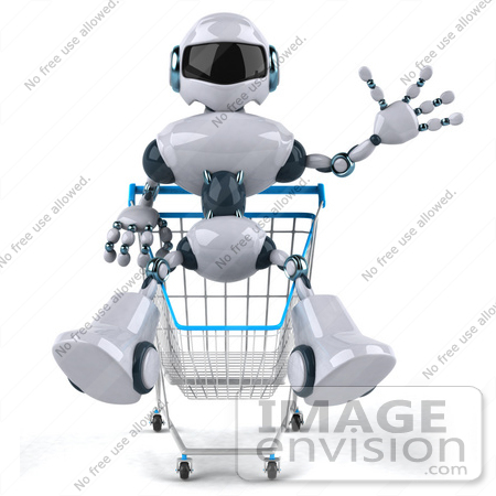 #43905 Royalty-Free (RF) Illustration of a 3d Robot Mascot Riding In A Shopping Cart - Version 1 by Julos