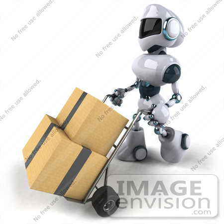 #43907 Royalty-Free (RF) Illustration of a 3d Robot Mascot Pushing Boxes On A Dolly - Version 2 by Julos