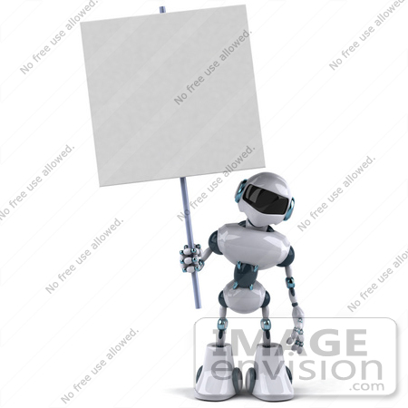 #43910 Royalty-Free (RF) Illustration of a 3d Robot Mascot Holding A Blank Sign - Version 1 by Julos