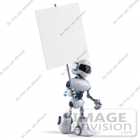#43913 Royalty-Free (RF) Illustration of a 3d Robot Mascot Holding A Blank Sign - Version 2 by Julos
