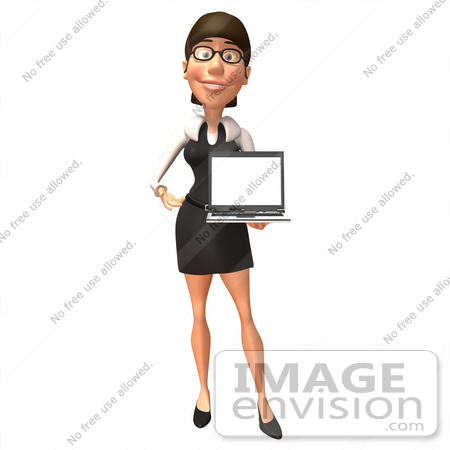 #43914 Royalty-Free (RF) Illustration of a 3d White Businesswoman Mascot Holding A Laptop - Version 1 by Julos