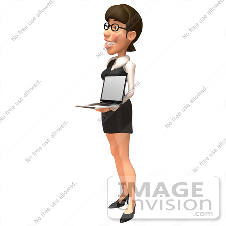 #43917 Royalty-Free (RF) Illustration of a 3d White Businesswoman Mascot Holding A Laptop - Version 4 by Julos