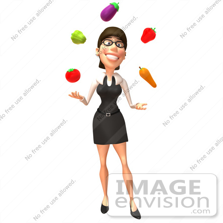 #43920 Royalty-Free (RF) Illustration of a 3d White Businesswoman Mascot Juggling Veggies - Version 1 by Julos