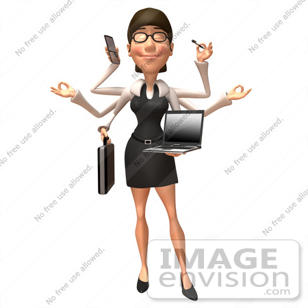 #43922 Royalty-Free (RF) Illustration of a 3d White Businesswoman Mascot Multi Tasking - Version 1 by Julos