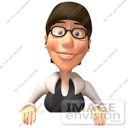 #43923 Royalty-Free (RF) Illustration of a 3d White Businesswoman Mascot Standing Behind A Blank Sign - Version 1 by Julos