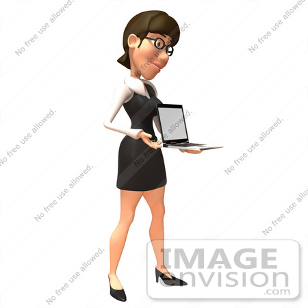 #43926 Royalty-Free (RF) Illustration of a 3d White Businesswoman Mascot Holding A Laptop - Version 2 by Julos