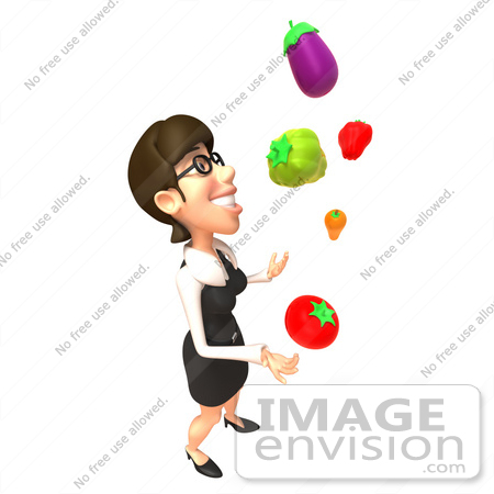 #43931 Royalty-Free (RF) Illustration of a 3d White Businesswoman Mascot Juggling Veggies - Version 4 by Julos