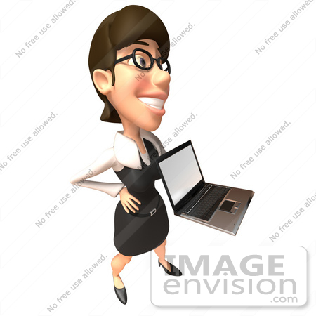 #43933 Royalty-Free (RF) Illustration of a 3d White Businesswoman Mascot Holding A Laptop - Version 7 by Julos