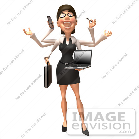 #43934 Royalty-Free (RF) Illustration of a 3d White Businesswoman Mascot Multi Tasking - Version 2 by Julos