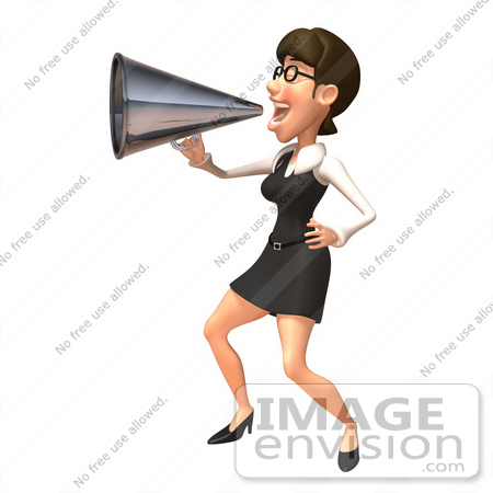 #43938 Royalty-Free (RF) Illustration of a 3d White Businesswoman Mascot Using A Megaphone - Version 3 by Julos