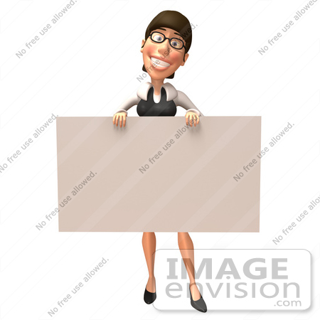 #43939 Royalty-Free (RF) Illustration of a 3d White Businesswoman Mascot Holding Up A Blank Sign - Version 2 by Julos