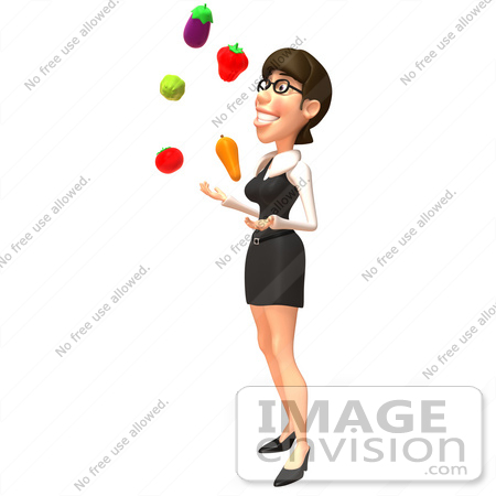 #43942 Royalty-Free (RF) Illustration of a 3d White Businesswoman Mascot Juggling Veggies - Version 2 by Julos
