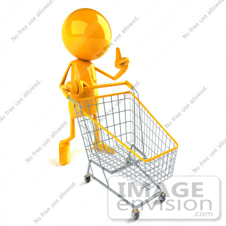 #43943 Royalty-Free (RF) Illustration of a 3d Orange Man Mascot Pushing A Shopping Cart - Version 1 by Julos