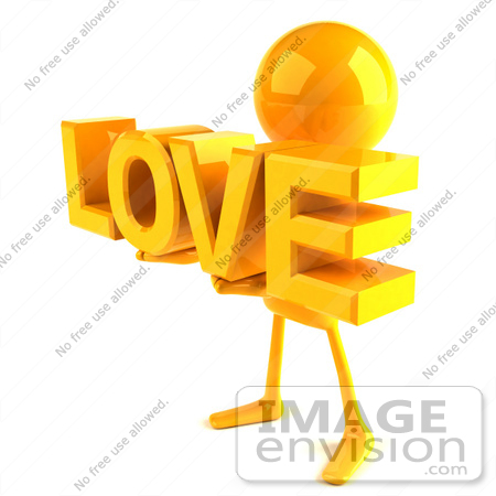 #43946 Royalty-Free (RF) Illustration of a 3d Orange Man Mascot Holding LOVE - Version 2 by Julos