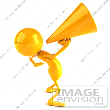 #43951 Royalty-Free (RF) Illustration of a 3d Orange Man Mascot Using A Megaphone - Version 5 by Julos
