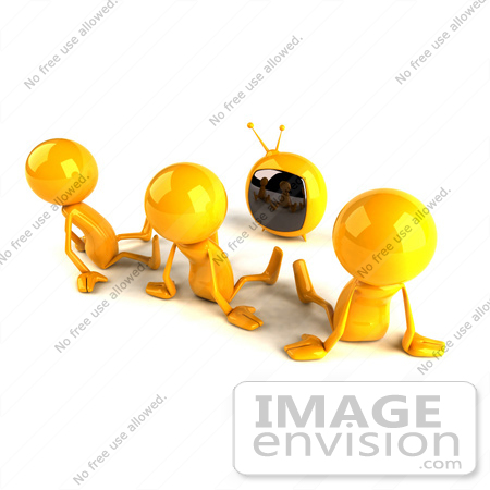 #43954 Royalty-Free (RF) Illustration of 3d Orange Characters Watching Tv - Version 2 by Julos