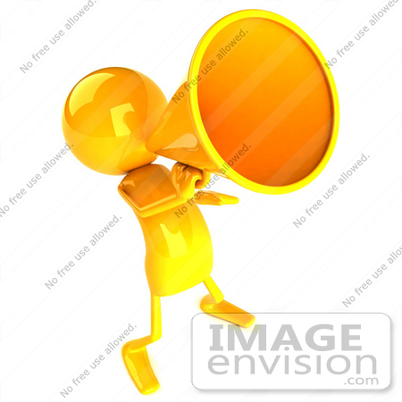 #43960 Royalty-Free (RF) Illustration of a 3d Orange Man Mascot Using A Megaphone - Version 6 by Julos
