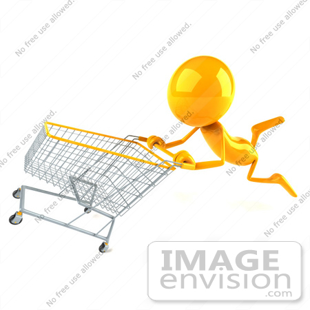 #43968 Royalty-Free (RF) Illustration of a 3d Orange Man Mascot Pushing A Shopping Cart - Version 3 by Julos